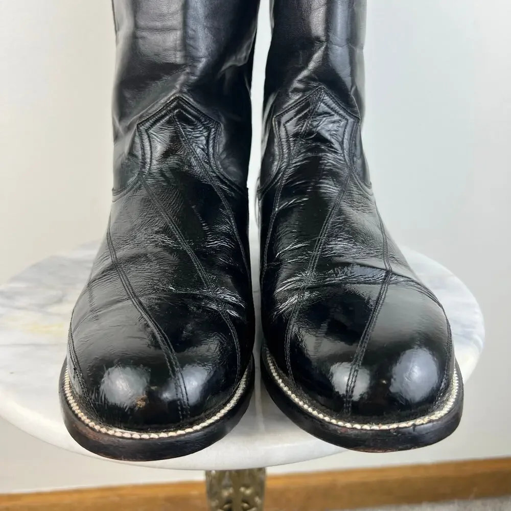 Herencia Exotic Genuine Eel Skin Black Leather Western Cowboy Boots (Sz 11)